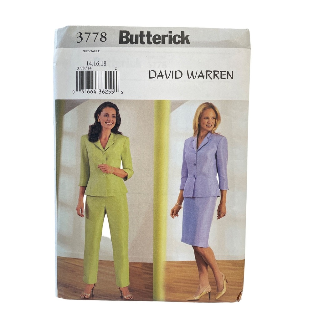 Butterick Sewing Pattern 3778 David Warren Misses 14-18 Top Skirt Pants Uncut FF